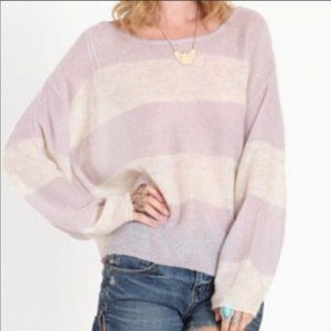 Free People Lavender & Cream Striped Oversized Sweater Fuzzy Mohair Blend XS